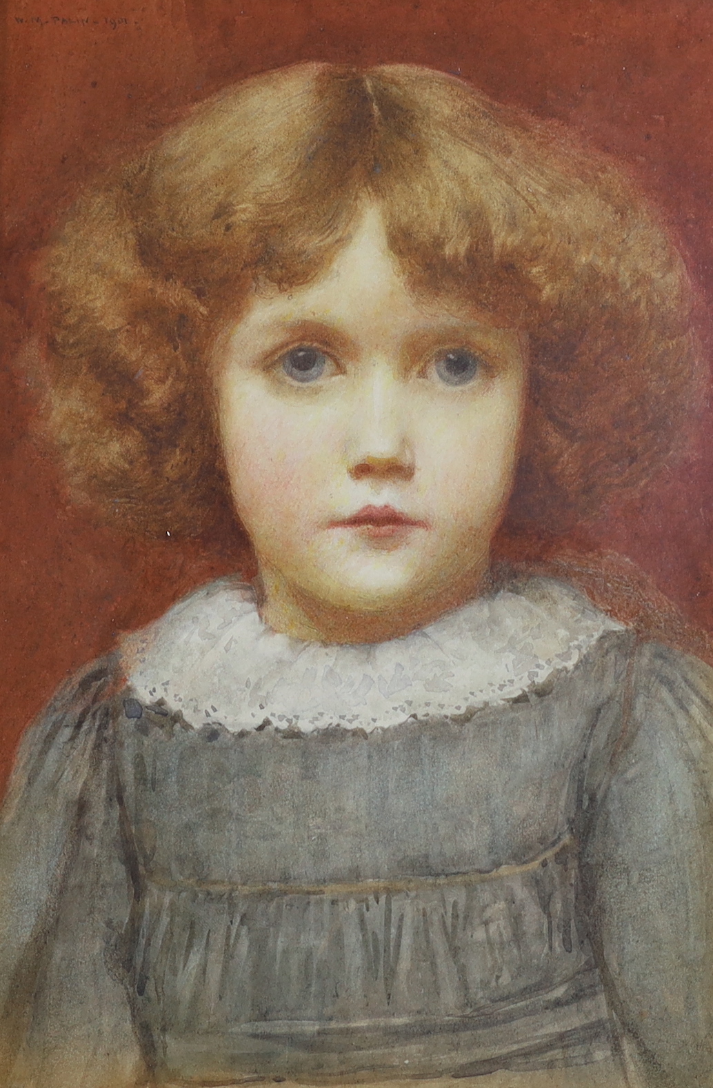 William Mainwaring Palin (1862-1947), pre-raphaelite style watercolour, Portrait of a child, signed and dated 1901, 26 x 17cm